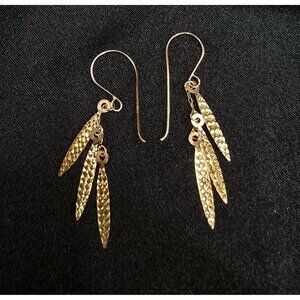 10K Solid Gold LXC Signed Dangle Earrings With Textured Leaf Design